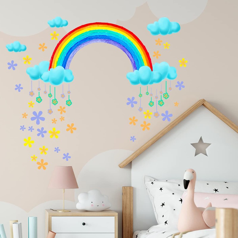 Condessacity Flower Rainbow Clouds Cute Kids Room Kindergarten Nursery Wall