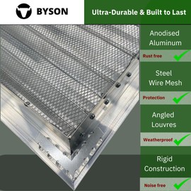 Byson 8"x 8" Aluminum Gable Vent - Anodized Aluminum Louvered Vent - Weatherproof Louver Air Vent Grille with Steel Mesh - HVAC, Attic, Container and Shed Vent
