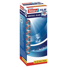 Tesa Film Crystal Clear 10 rollos de cinta adhesiva (lámina invisible, calidad premium, fuerte adherencia, 33 m, 15 mm)