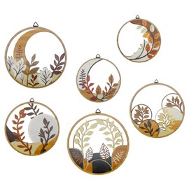 WATUNID 6 Pcs Boho Wall Art, Wooden Farmhouse Decor, Vintage Sculptures, Hanging Minimalist Bohemian Art Rustic Floral for Bedroom Kitchen Bathroom Living Room(Brown)