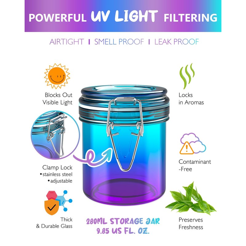 SafeDelux Smell Proof Jar with UV Protection, Airtight Glass Container,