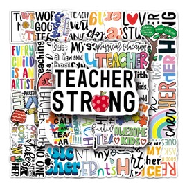 50 Packs Teachers Stickers Water Bottles Laptop Phone Motorcycle Computer Guitar Skateboard Hydroflasks Teachers Vinyl Sticker Waterproof Aesthetic Trendy Decals for Teens Girls Adults