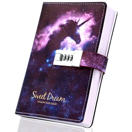 Unicorn Lock Diary Combination Lock Journal Personal Constellation Secret Writing Journal Notebook Daily Planner Hardcover Agenda Gifts for Kids Girls Boys Women,7.4 X 5.1 in,Shadow Unicorn