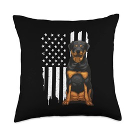 Funny Rottweiler American Flag Dog Art For Men Women Patriot Throw Pillow