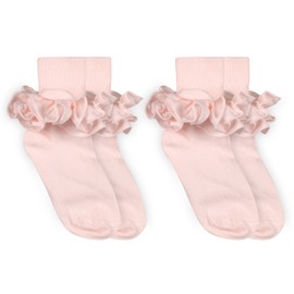 Jefferies Socks Girls Misty Ruffle Turn Cuff Socks 2 Pair Pack (Toddler - USA Shoe 3-7 - Age 1-2 Years, Pastel Pink)