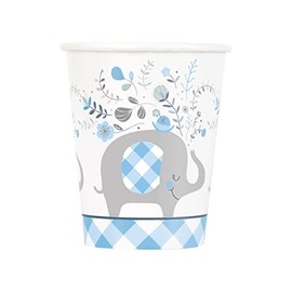 Unique Blue Floral Elephant 9oz Paper Cups, 8ct
