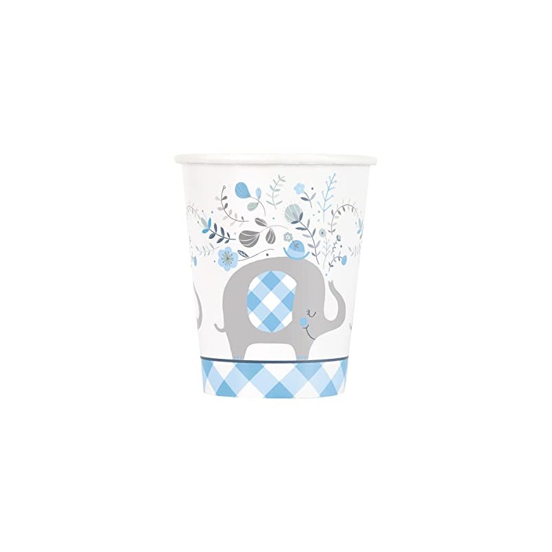 Unique Blue Floral Elephant 9oz Paper Cups, 8ct