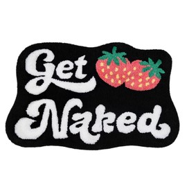Yonchic Get Naked Bathroom Rugs, Soft Thick Microfiber Rug, Funny Cute Pink Strawberry Bath Mats, 20"x32" Water Absorbent Non Slip Washable Mat