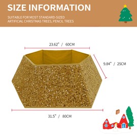 Christmas Tree Collar 31.5 Inches Glitter Sequin Tree Collar, Foldable Hexagon Xmas Tree Skirt Collar Ring for Christmas Decorations Indoor Home Party Ornament, Gold