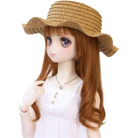 Petite Marie 1/3 DD MDD Compatible (DDH-01 - 10 Compatible) Floppy Hat Straw Hat Beige Soft Wave Brim Elegant Hat with Black and White Ribbon 9-10 Inches 15.7 inches (40 cm) 23.6 inches (60 cm) Doll