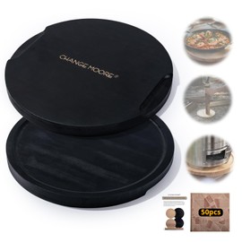 CHANGE MOORE 2Pcs 9.1in Tabletop Fire Pit Mat for Solo Stove Mesa, Small Stove Mesa XL, Heat Resistant Pine Wood Mat for Outdoor Fire Pit, Included 50Pcs Placemats(Black)