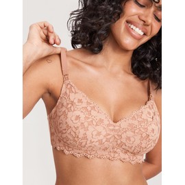 MOMANDA Women's Pumping Bra Lace Nursing Bras Maternity Breastfeeding Hands Free Breast Pump Bra Cream Coffee 38C