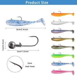 HENGBIRD Pack of 50 Rubber Fish Set for Pike and Zander, Set of 10 Hooks, 40 Soft Baits with Jig Heads for Zander Catching, Multifunctional Rubber Bait for Sweet and Saltwater Fishing