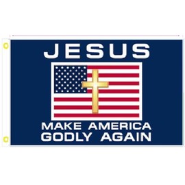 3X5 JESUS 2024 MAKE AMERICA GODLY AGAIN MAGA JESUS CHRIST CROSS FLAG BANNER 100D