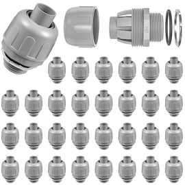 Aandxmok 32 Pack 1/2 Inch Liquid Tight Connector NPT Non-Metallic PVC Electrical Flexible Conduit Fittings, UL Listed - 180 Degree Straight, Grey