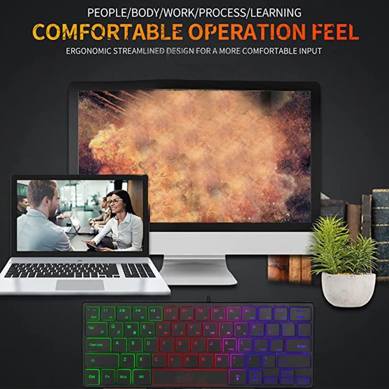 64 Keys RGB Backlit Keyboard USB Wired Gaming Keyboard Portable
