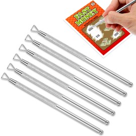 Sibba Lottery Ticket Scratcher Tool 6 Pcs Metal Label Scraper Back Scratchers Reusable Lotto Scratch Off Multi-Use Cuticle Pusher Ticket Reveals Massage Tools Nail Polish Remover
