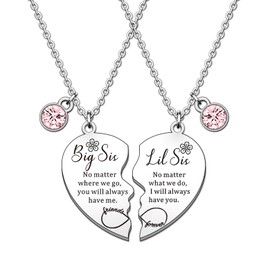 HULALA Big Sis Little Sis Matching Heart Necklace Gifts For Big Sister Little Sister Birthday Christmas From Sister