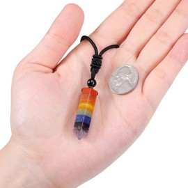 JSDDE 7 Chakra Pendant Necklace Natural Stone Hexagonal Column Cone Dot Braided Jewelry Women Men Gift Lucky Charm Bad Energy Protection Reiki, Stone braided rope, stone
