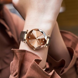 CIVO Womens Watch, Waterproof Analog Quartz Ladies Watches for Women Brown Leather Band Elegant Dress Luxury Designer Women's Wrist Watches with Diamond Timescale Dial