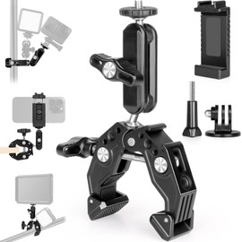 ChromLives Super Clamp with 360° Ball Head Arm,Super Clip with Cold Shoe,1/4" Thread,Action Camera Adapter,Phone Holder for Table Tripod Tube Crossbar Compatible with Gopro,Camera, Smartphone,Insta360