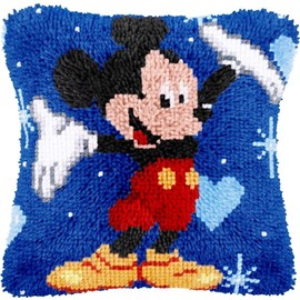 ROCKY&CHAO Latch Hook Cushion Kits, Latch Hook Pillow Case Kits Embroidery Kits Carpet Set 17X17Inch, DIY Needlework Pillow Cover Sofa Cushion Rug Making Kits, DIY Craft Kits (43x43 cm) - Mickey C002