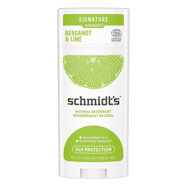 Schmidt's Aluminum Free Natural Deodorant for Women and Men, Bergamot & Lime with 24 Hour Odor Protection, Certified Natural, Vegan, Cruelty Free 3.25 oz
