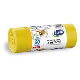 Stella 035144 Bin Liners with Handles for Metal Plastic and Plastic Separation | 60 L | Pack of 14 | Bin Bags for Household Waste Office Made of Thick LDPE Regranulate Film Colour: Yellow
