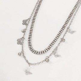 KONFEN Women's Layered Rhinestone Necklaces, Sparkling Rhinestone Pendant Choker Necklace, Vintage Butterfly/Rivet Pendant, Boho Jewellery Gifts for Lovers (3 Styles, Gold/Silver)