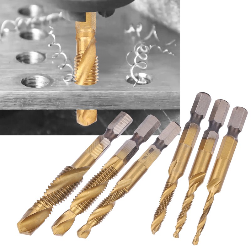 6pcs Screw Tap Drill Bits Kit 6542 High Speed Steel