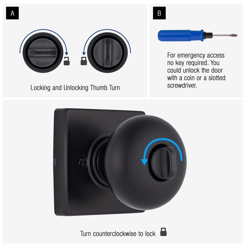 BRINKS – Contemporary Privacy Locking Interior Ball Door Knob, Matte