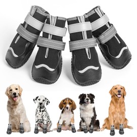 OHCOZZY Dog Shoes with Reflective Straps, Waterproof Non-Slip Dog Boots, Wear-resistant Rubber Sole Dog Shoes, Paw Protection for Small, Medium and Large Dogs, Pack of 4 (S, Black)