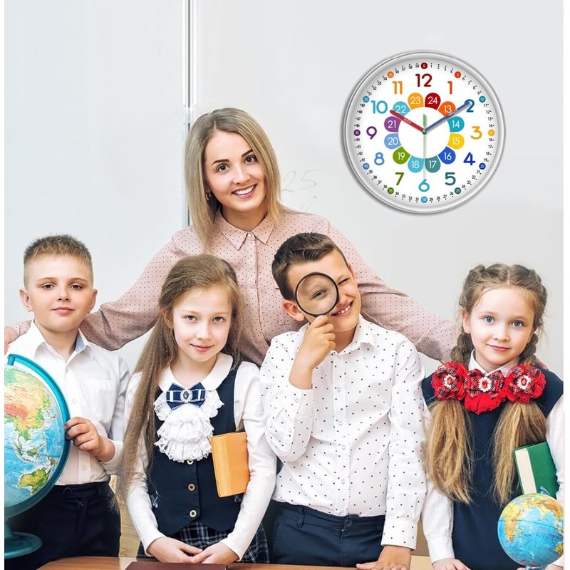XFM Kids Wall Clock12 Inch Silent Non Ticking Kids Teaching