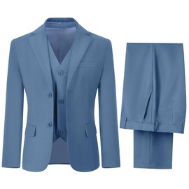 DHTS Traje formal de esmoquin para niños, ajuste ajustado, para boda, vestido de adolescente y niño, Gris azul, 14