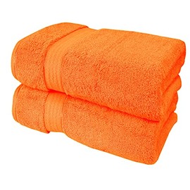 GLAMBURG 700 GSM Premium Cotton 2-Pack Oversized Extra Large Bath Sheet Set - 100% Combed Cotton - 2 Bath Sheets 35x70 - Luxury Hotel & Spa Quality - Durable Ultra Soft Highly Absorbent - Orange
