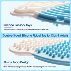 FIIOEOY Fidget Toys Sensory Activity Board, Silicone Sensory Toys for Stress Anxiety Autistic ADHD Calming, Kids 3+ & Adults, Travel Bag & 12 Strings, Rainbow (Blue)