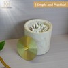 HAMAKAWA Nartural Marble Qtip Holder with Brass Lid, Beige Travertine