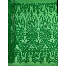 Mia Fabrics Inc. Damask Fabric - Green - Embroidered Design on Lace Mesh Fabric By Yard