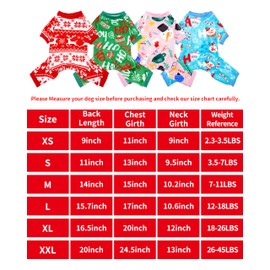 PET SHOW 4 Pack Small Dog Christmas Pajamas Holiday Dog Clothes for Medium Dogs Girl Boy Soft Stretchy PJs Xmas Jumpsuit Puppy Onesies Red Green Outfits with Sleeve Pets Dachshund Costume XL