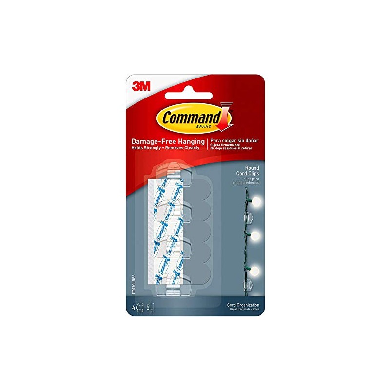 Command Round Cord Clips [Removable]: 4-pack (Clear) [4-sets]