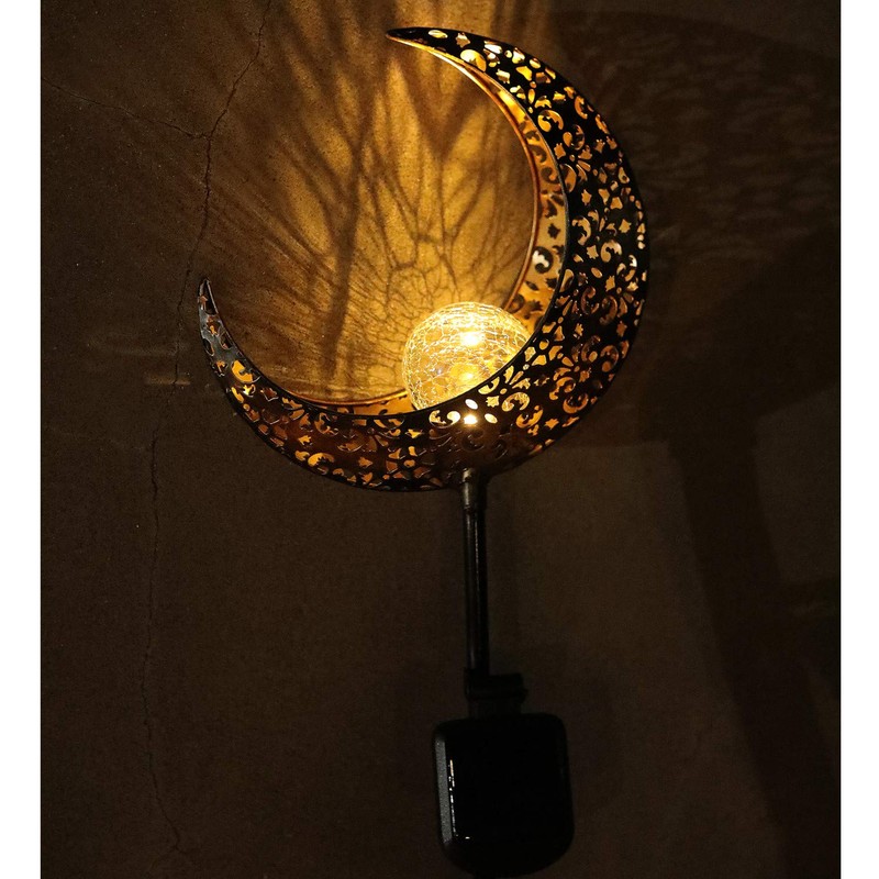 Starryfill Moon-Shaped Garden Solar Lights, Outdoor Bronze Metal Waterproof Stake