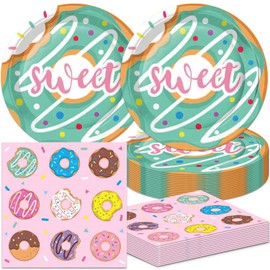 40Pcs Donut Party Decorations Pink Birthday Plates and Napkins Set Donut Party Supplies for Baby Shower Favors
