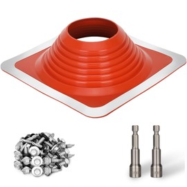 #8 Metal Roof Pipe Flashing Boot, Metal Roofing Pipe Flashing Boot Fits Pipe OD 7" to 13" Wide, Includes Flexible High Temp Silicone Chimney Boot, Hex Socket x2, Roofing Screw x50, Square Base, Red