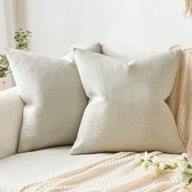 MIULEE Pack of 2 Decorative Linen Burlap Pillow Covers Farmhouse Boho Accent Pillowcases for Sofa Car Couch Bedroom Living Room Decor 20x20 Inch Greyish White