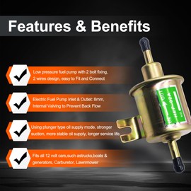 OXCANO Electric Fuel Pump 12V Universal Low Pressure 12 Volt Transfer Inline Fuel Pump Electric Transfer Gas Diesel Fuel Pump 4-7psi for Motorcycle Lawn Mower Carburetor ATV Trucks HEP-02A HEP02A