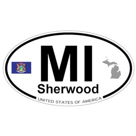 US Decal, Inc. Sherwood, Michigan Oval Sticker with State Flag