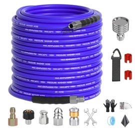 TUTULUCK 100FT Sewer Jetter Kit for Pressure Washer 1/4"NPT Drain Cleaner Hose 5800PSI Corner Rotating and Button Hose Sewer Jetting Nozzle Pearl Corsage Pin Tape Handle Strap Spanner