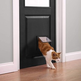 Pets Landing Black Magnetic 4 Way Locking Cat Flap Door, Large (Outer Size 9.84" x 9.25") Cat Door for Interior Door, Quiet & Easy Installation Pet Flap Door for Cats, Kitties and Doggy