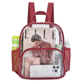 Busiuw Clear Backpack for Stadium Events Clear Backpack 12x12x6 with Front Pocket for Concert Sport Fashion Women Backpack Events Work Travel(Rose red)