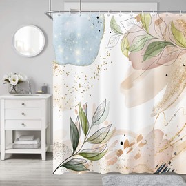 oolygoo Abstract Boho Leaf Shower Curtain 72"X72" Pink Blue Shower Curtain Set for Bathroom Plant Simple Minimalist Mid Century Waterproof Bathtub Curtain Decor Modern Bathroom Curtain with 12 Hooks